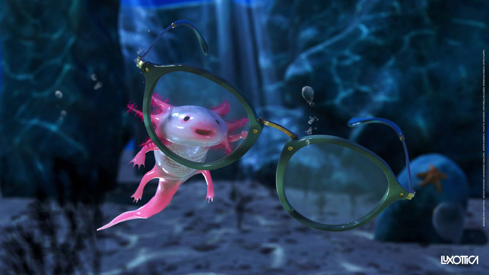 Luxottica CGI — axolotl, scena subacquea